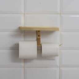 Solid Brass Shelf With Tp Holder, Engraved Floating Double Hooks, Bathroom Toilet Paper Holder - thumbnail 2