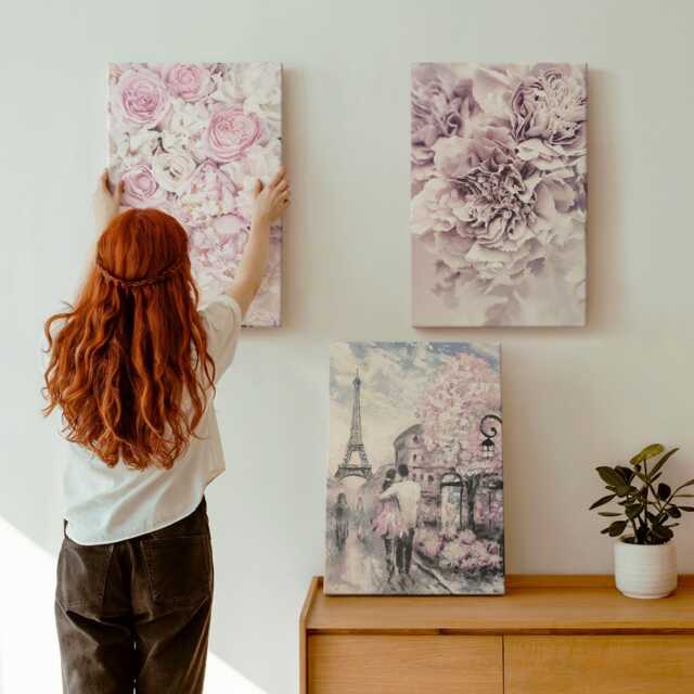 Canvas Art Set Of 3 - Flowers in Shades Pink Romantic Landscape, Print, Plants & Wall Decor - image 1