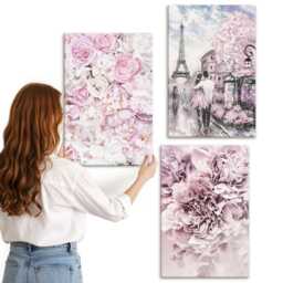 Canvas Art Set Of 3 - Flowers in Shades Pink Romantic Landscape, Print, Plants & Wall Decor - thumbnail 3