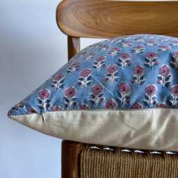 "Indian Block Print Pillow Cover Floral Batik, Natural Dyed - 20"" X 20" - thumbnail 3