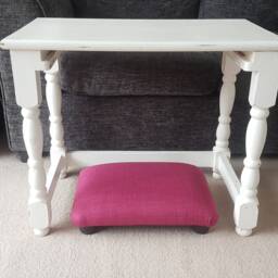 Handmade Small Pink Footstool Linen Look Upholstered Footrest, Ud - thumbnail 3
