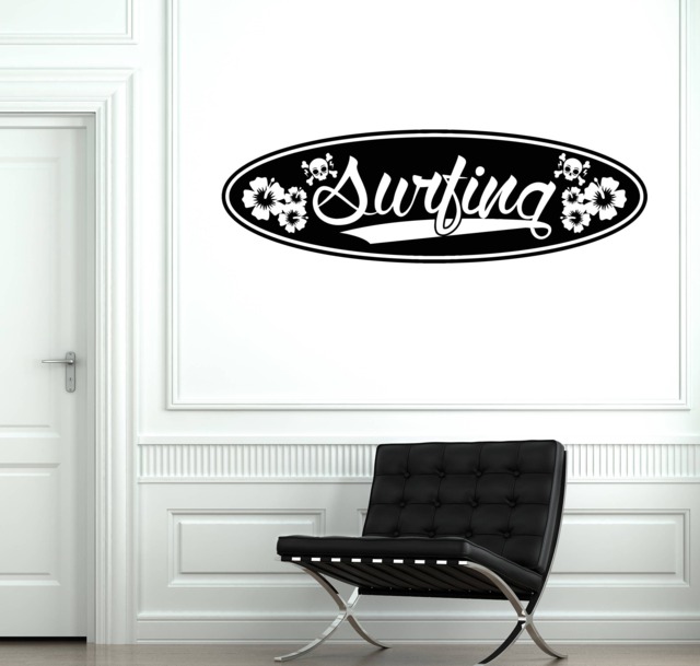 Surfing Vinyl Wall Decal Surfboard Lettering Surfer Beach Style Stickers Mural - #2602Di - image 1
