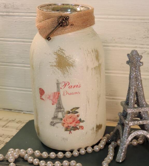 Paris Dreams Mason Jar Candle Holder, Eiffel Tower Candle, French Country Decor