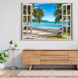 Tropical Island Beach, Summer 3D Window View Wall Sticker Poster Decal A698