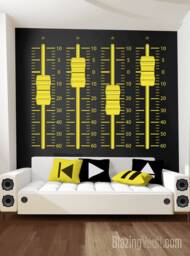 Mixing Console Sliders Wall Decal Yellow - Recording Studio Music Producer Sound Waves Audio Speakers Dance By Marcos Crespo & Blazing Vault
