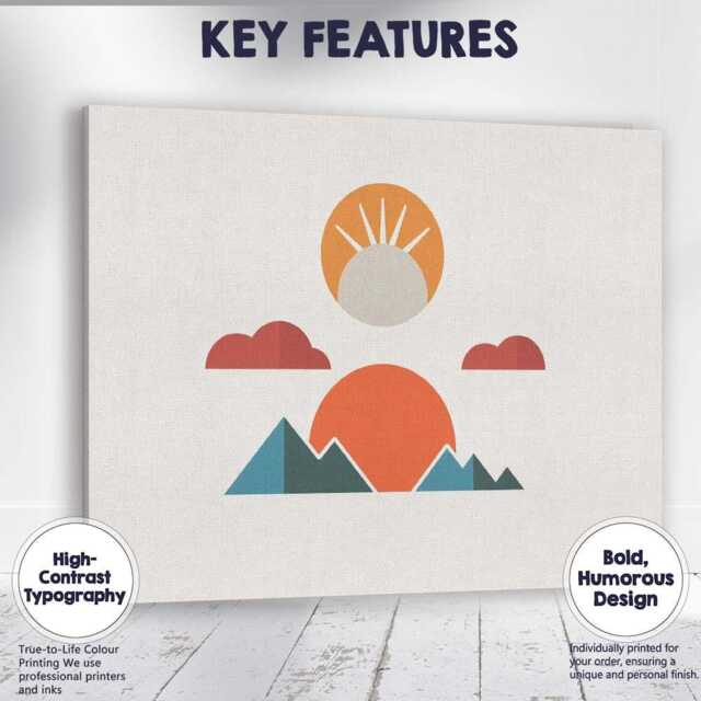 Minimalist Mountain Sunrise Geometric Landscape Canvas Wall Art Print Decor Picture Ready To Hang - image 1