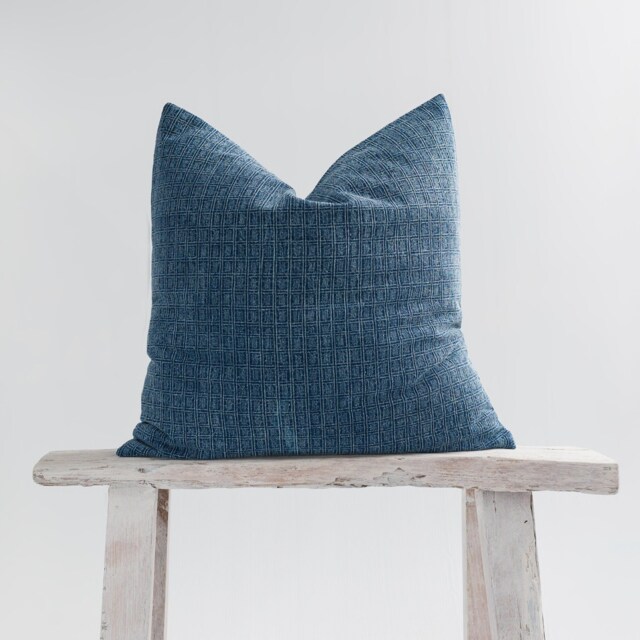 stonewash Cotton Lumbar Pillow Cover, Faded Dark Blue Rustic Throw - image 1