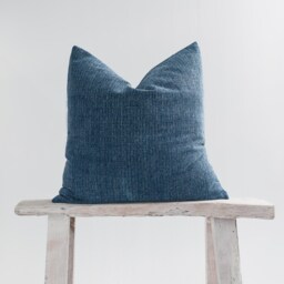 stonewash Cotton Lumbar Pillow Cover, Faded Dark Blue Rustic Throw - thumbnail 1