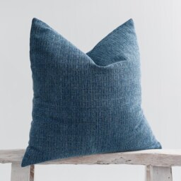 stonewash Cotton Lumbar Pillow Cover, Faded Dark Blue Rustic Throw - thumbnail 3