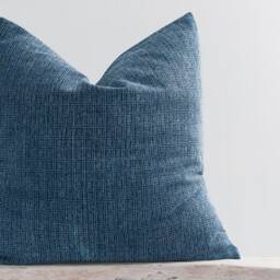 stonewash Cotton Lumbar Pillow Cover, Faded Dark Blue Rustic Throw - thumbnail 2