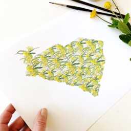 South Carolina State Flower Map Watercolor Yellow Jessamine - Art Print Floral Mothers Day Gift Wall Grad Wedding Realtor Moving - thumbnail 4