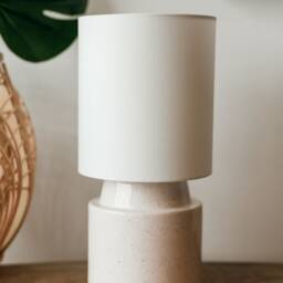 Round White - Pyrite Stone Handpainted Ceramic Table Lamp With Fabric Shade - thumbnail 3