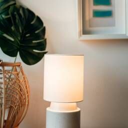 Round White - Pyrite Stone Handpainted Ceramic Table Lamp With Fabric Shade - thumbnail 2