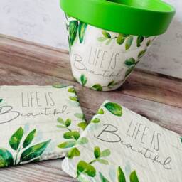 Nature Plant Pot & Natural Coasters Decor Life Is Beautiful Positive Gifts Decorations - thumbnail 2