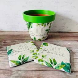 Nature Plant Pot & Natural Coasters Decor Life Is Beautiful Positive Gifts Decorations - thumbnail 1