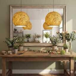 Lampshade 15 Made Of Tissue Paper With Brome Grass, Lobelia, Barberry... Dining Table Lamp, Kitchen Lamp - thumbnail 3