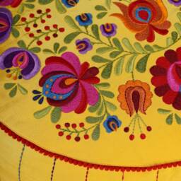 Matyo - Embroidered Boho Pouf Cover, Yellow With Multicolour Rose Embroidery Ottoman Cover - thumbnail 3