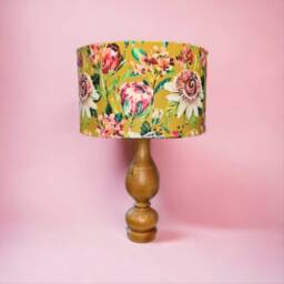 Floral Velvet Drum Lampshade Clarke & Paradise Ochre Yellow - thumbnail 3