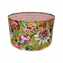 Floral Velvet Drum Lampshade Clarke & Paradise Ochre Yellow