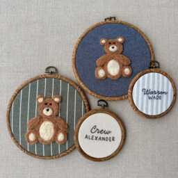 Custom Teddy Bear Nursery Name Hoop Set - Needle Felted Baby Gift Personalized Wall Art For Boys Newborn Keepsake Decor - thumbnail 3
