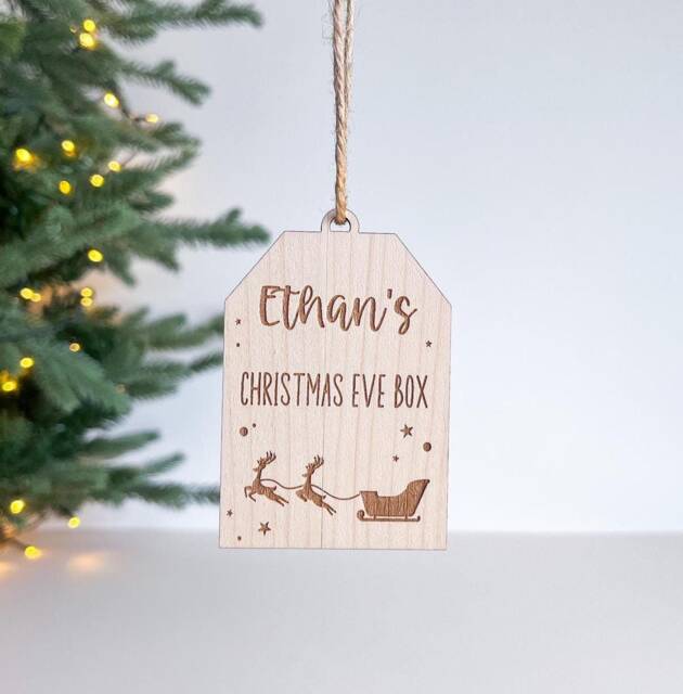 Personalized Christmas Eve Box Tag Engraved Ornament, Wood Or Acrylic - image 1
