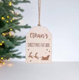 Personalized Christmas Eve Box Tag Engraved Ornament, Wood Or Acrylic - thumbnail 1