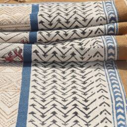 Handmade Block Printed Cotton Rug - Kilim Dhurrie, Eco-Friendly Carpet For Hallway & Corridor - thumbnail 2