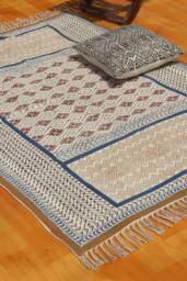 Handmade Block Printed Cotton Rug - Kilim Dhurrie, Eco-Friendly Carpet For Hallway & Corridor - thumbnail 1