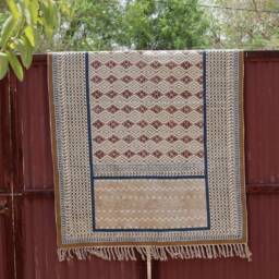 Handmade Block Printed Cotton Rug - Kilim Dhurrie, Eco-Friendly Carpet For Hallway & Corridor - thumbnail 3