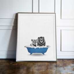 Lion & Lioness Bathtub Print, Safari Bathroom Wall Art, Jungle Animal Decor, Luxury Poster, Colourful Bath Art - thumbnail 2