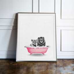 Lion & Lioness Bathtub Print, Safari Bathroom Wall Art, Jungle Animal Decor, Luxury Poster, Colourful Bath Art - thumbnail 3