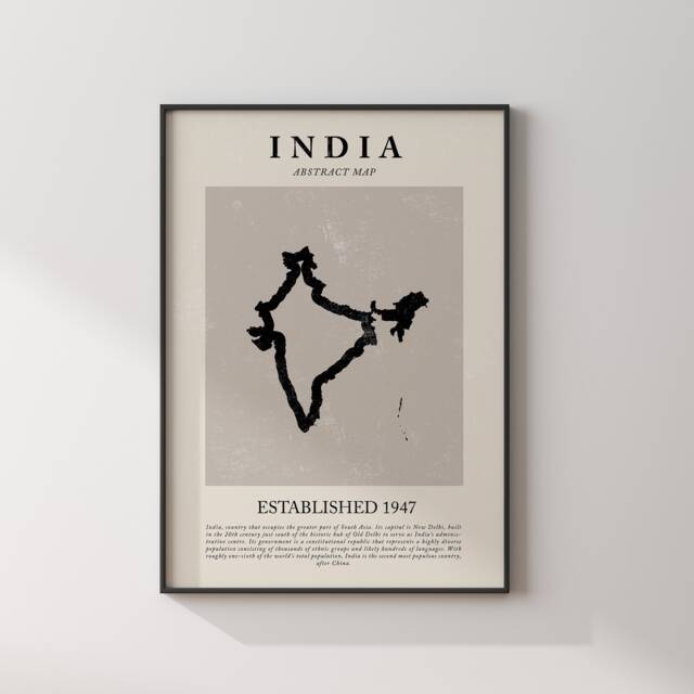 India Map Vintage Abstract Wall Art Print Picasso + Matisse Inspired Travel Poster - image 1