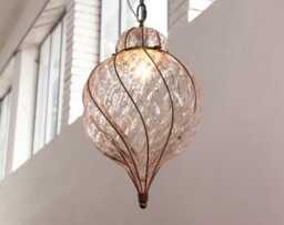 Hanging Lantern Murano Glass - Pink Hand-Blown Italy Decorative Pendant Light - thumbnail 1