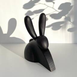 Black Oak Wood Rabbit Figurine Scandinavian Desk Decor - 7.5 Inch - thumbnail 3