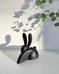 Black Oak Wood Rabbit Figurine Scandinavian Desk Decor - 7.5 Inch - thumbnail 1