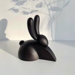 Black Oak Wood Rabbit Figurine Scandinavian Desk Decor - 7.5 Inch - thumbnail 2
