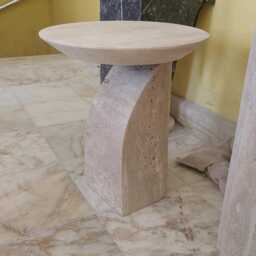 Custom Travertine Coffee Table, Square Base Marble Accent Modern Minimalist Sculptural End Handcrafted Stone Furniture - thumbnail 2
