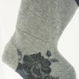 Christmas Stocking Felted Wool Felt Grey Charcoal Flowers Floral Recycled Repurposed Upcycled 092 - thumbnail 4