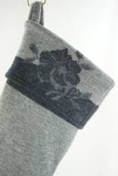 Christmas Stocking Felted Wool Felt Grey Charcoal Flowers Floral Recycled Repurposed Upcycled 092 - thumbnail 1