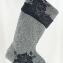Christmas Stocking Felted Wool Felt Grey Charcoal Flowers Floral Recycled Repurposed Upcycled 092 - thumbnail 2