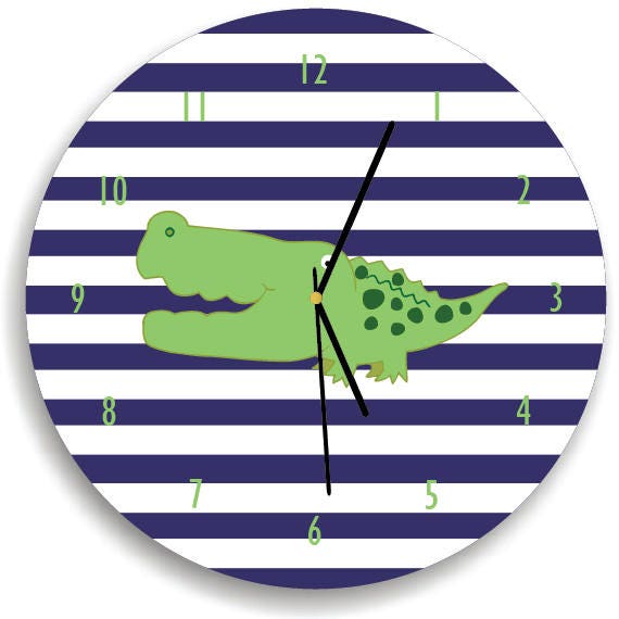 Alligator Nursery Wall Clock, Kids Wall Navy & White Nursery, Decor - image 1