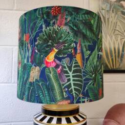 Blue Tropical Parrots Lampshade in Velvet With Silver Lining - thumbnail 2
