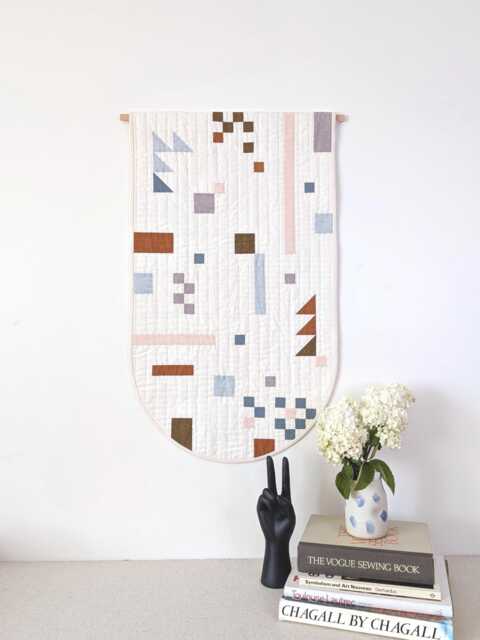 Hand Quilted Wall Hanging Minimalist Geometric Textile Art With Round Bottom - image 1