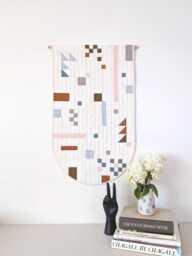 Hand Quilted Wall Hanging Minimalist Geometric Textile Art With Round Bottom