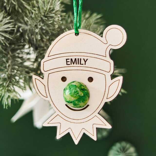 Personalized Christmas Elf Ornament - Wooden Decoration With Chocolate Noses - image 1
