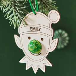 Personalized Christmas Elf Ornament - Wooden Decoration With Chocolate Noses - thumbnail 4