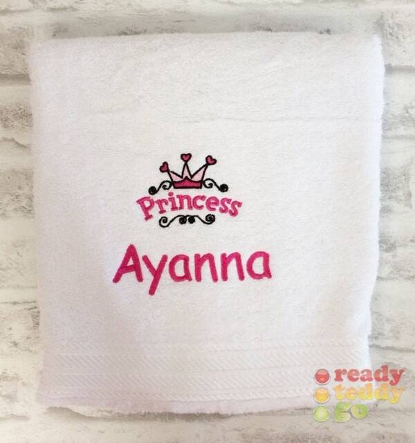 Personalised Swimming/Bath Towel Sheet Princess Logo Embroidered Unisex Boys Girls Children's Kids With Any Name 500Gsm - image 1
