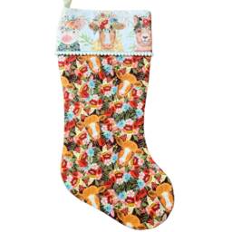 Farm Friends Christmas Stocking Cow & Floral Print, 100% Cotton - thumbnail 2