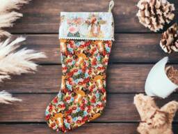 Farm Friends Christmas Stocking Cow & Floral Print, 100% Cotton - thumbnail 1