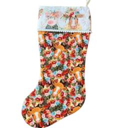 Farm Friends Christmas Stocking Cow & Floral Print, 100% Cotton - thumbnail 3